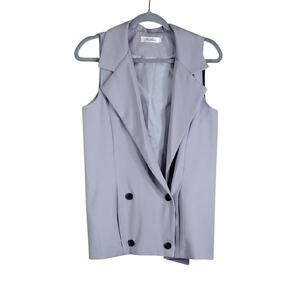 Bellier Plus Size Sleeveless Gray Double-Breasted Button Up Business Formal Vest